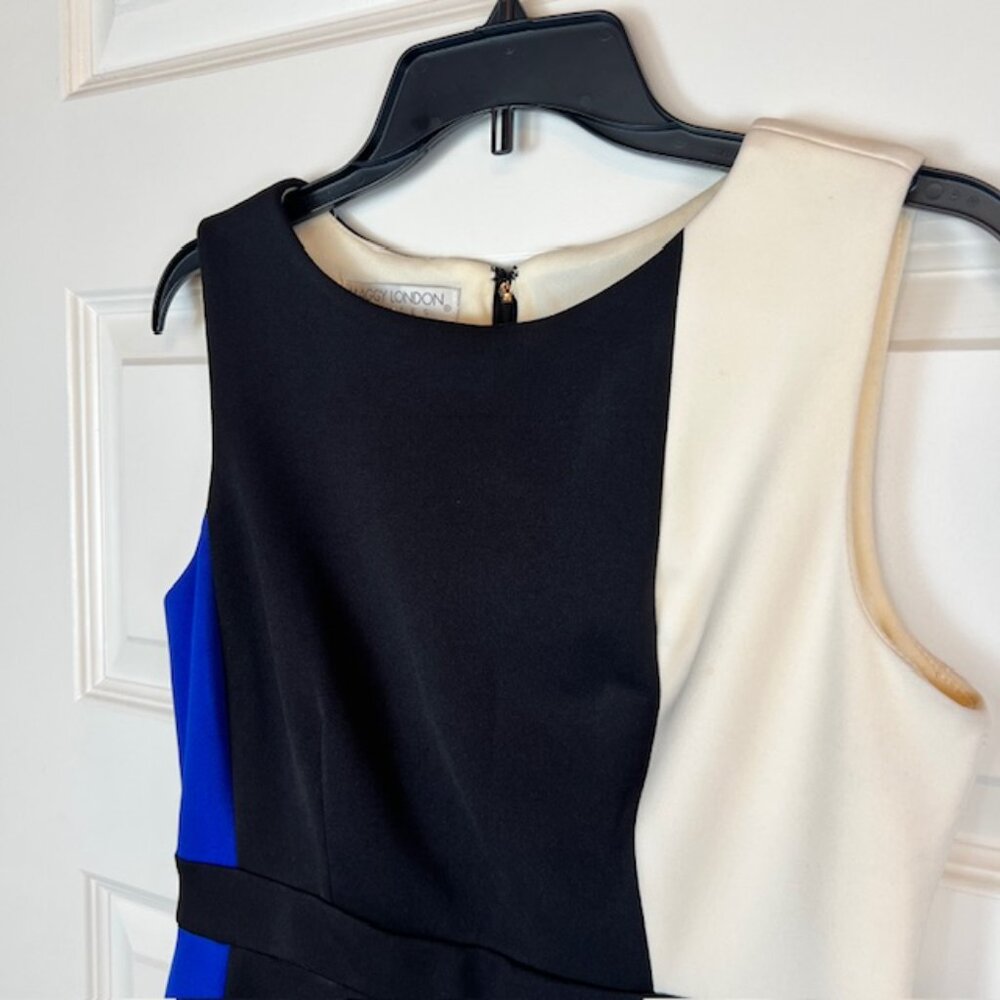 Maggy London Petites Colorblock Sheath Dress 10P Black Ivory Blue Sleeveless Wor - Picture 3 of 6